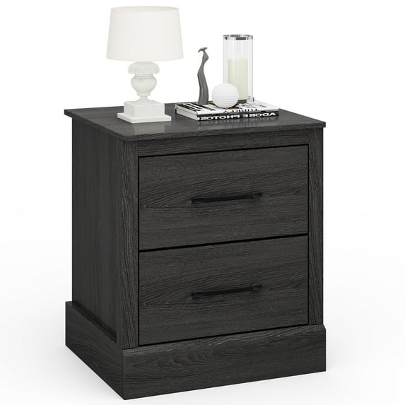 Costway 2 Drawer Nightstand Bedside Table Compact Sofa End Table Dark Grey Oak