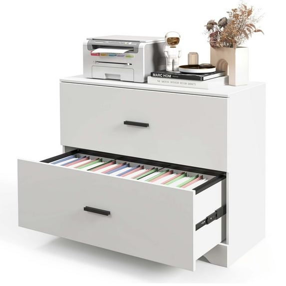 Costway 2-Drawer Wood Lateral File Cabinet with Adjustable Bars for Home Office White