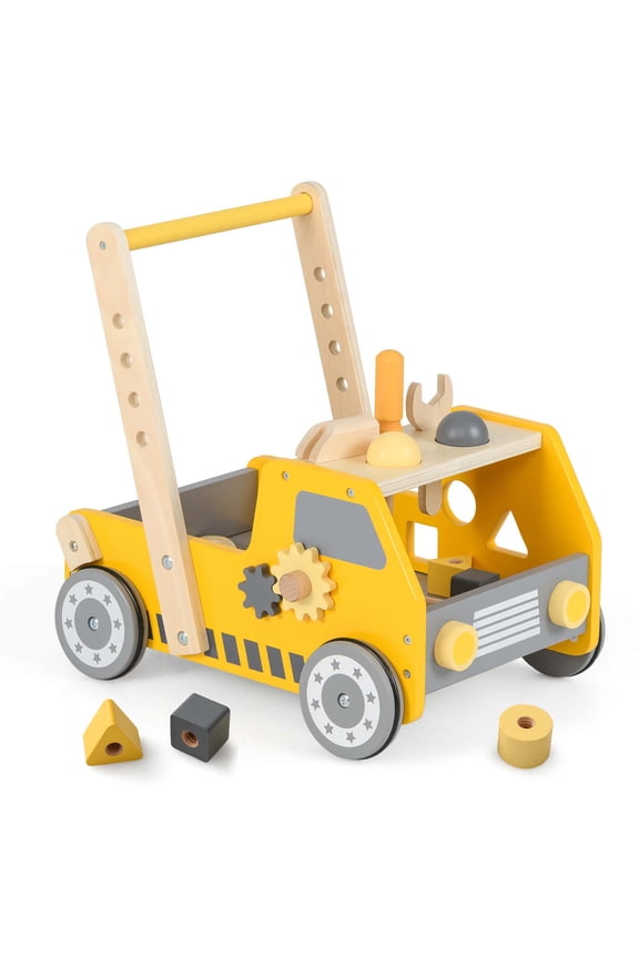 2-In-1 Montessori Wooden Baby Walker with Learning Activities Adjustable Speed