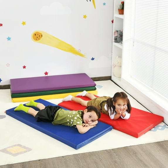 Costway 2-Inch Toddler Thick Rainbow Rest Nap Mats Transparent Name Tag Daycare 5-Pack