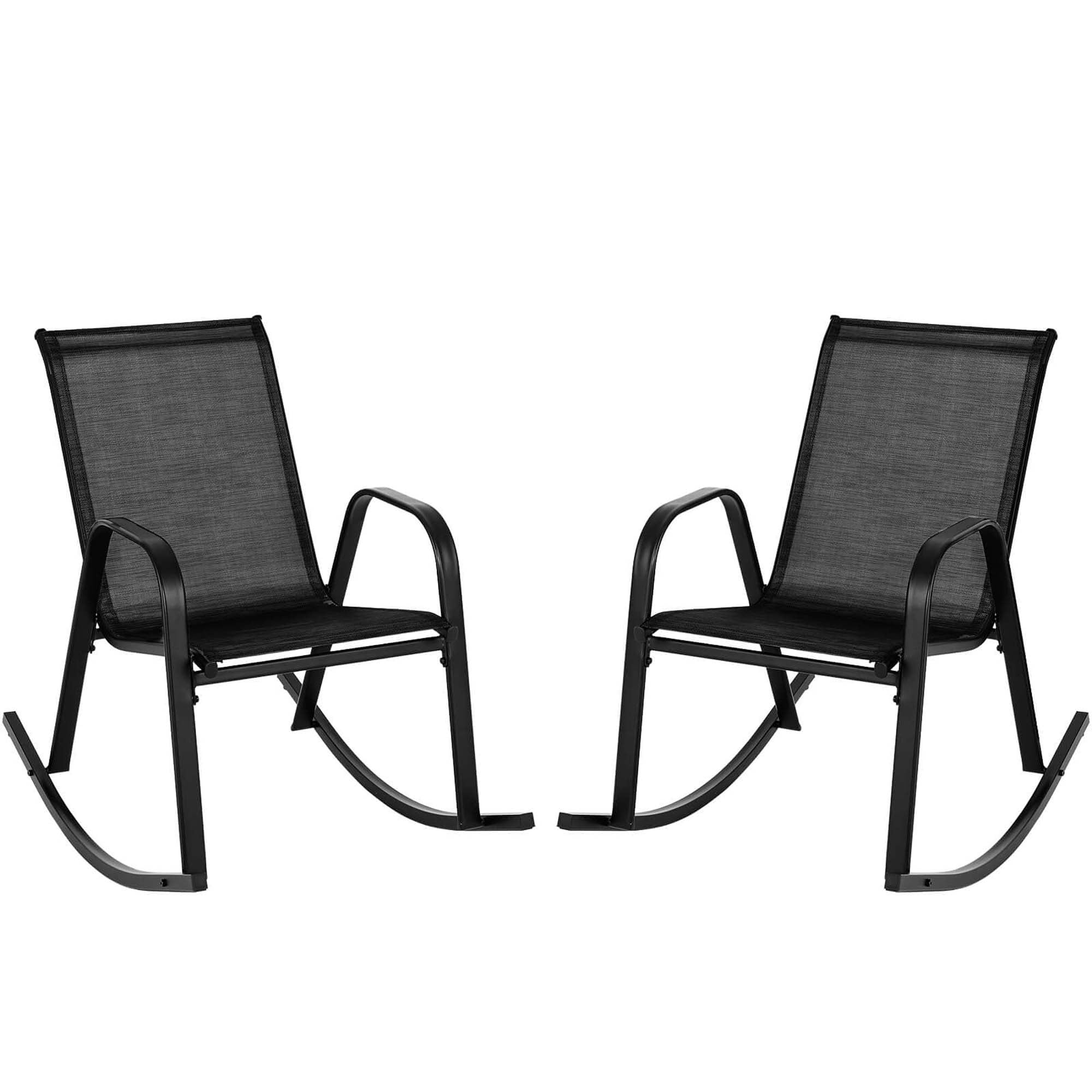 Costway 2 PCE Patio Rocking Chair Heavy-Duty Metal Rocker Outdoor Anti-Slip, Black (Set of 2)