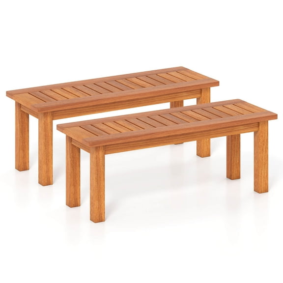 Costway 2 PCS 2-Person Outdoor Backless Bench with Slatted Seat Rustic Wooden Entryway Bench