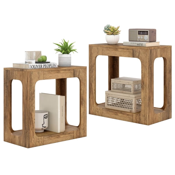 Costway 2 PCS 2-Tier End Table with Storage Shelf Hollow-out Design for Living Room