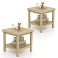 thumbnail image 1 of Costway 2 PCS 2-Tier Outdoor Side Table, Teak Wood End Table with Storage Shelf Natural, 1 of 10