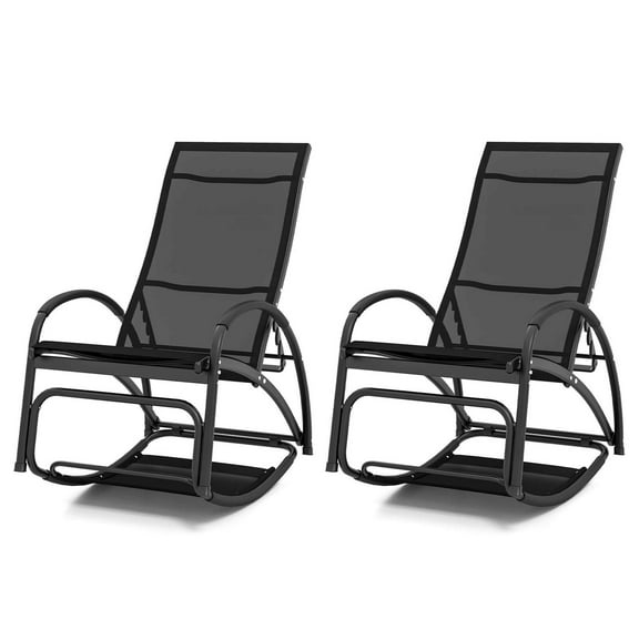 Costway 2 PCS 2-in-1 Outdoor Rocking Chair with 4-Position Adjustable Backrest Curved Armrests