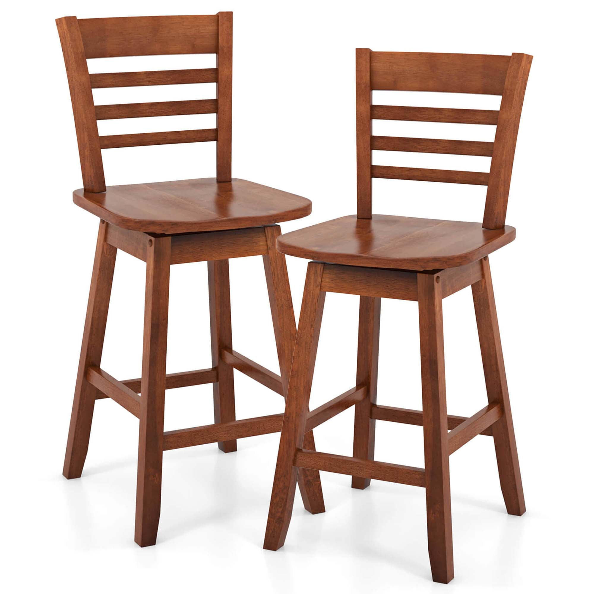 Walnut Swivel Counter Height Bar Stools with Slatted Backrest
