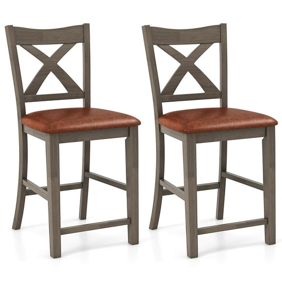 Costway 2 PCS 24" Counter Height Stools Bar Stools with Faux Leather Upholstered Seat