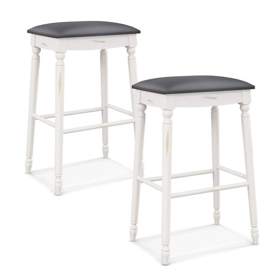 Costway 2 PCS 29" Bar Height Bar Stools Backless Bar Stools with Faux Leather Cover White&Gray