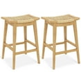 thumbnail image 1 of Costway 2 PCS 29" Teak Wood Bar Stool with Footrest & Saddle Seat Boho Bar Height Stool, 1 of 9