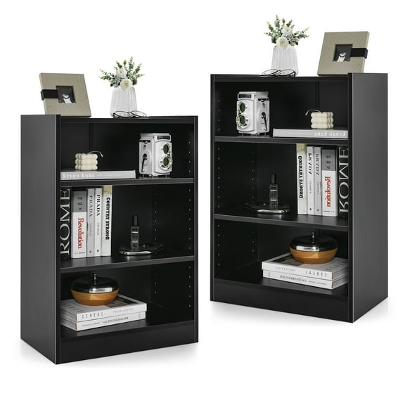 Costway 2 PCS 3-Tier Bookcase Open Multipurpose Display Rack Cabinet with Adjustable Shelves Black