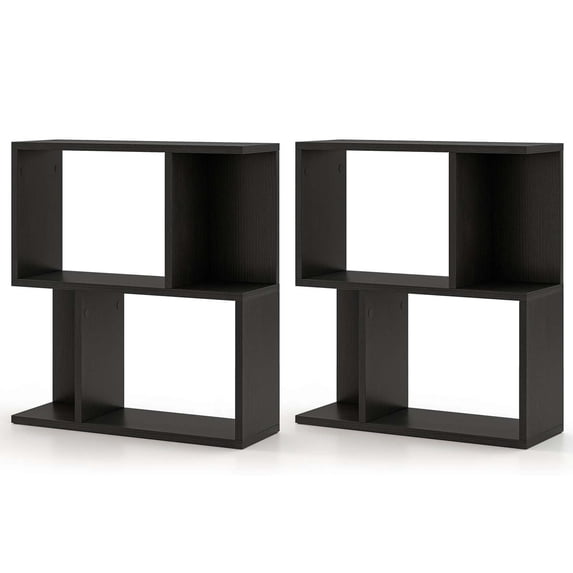 Costway 2 PCS 3-Tier Bookshelf Geometric Bookcase Side Table with Open Storage Display Shelf Black