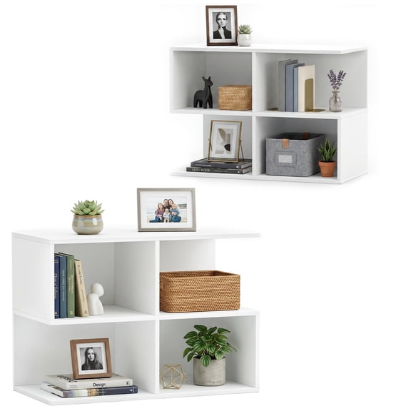 Costway 2 PCS 3-Tier Side Table, S-Shaped End Table with 4 Open Cubes for Living Room