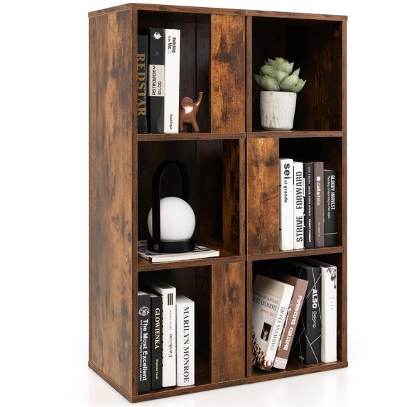 Costway 2 PCS 3-tier Wood Bookshelf Display Storage Rack for Small Spaces Rustic Brown