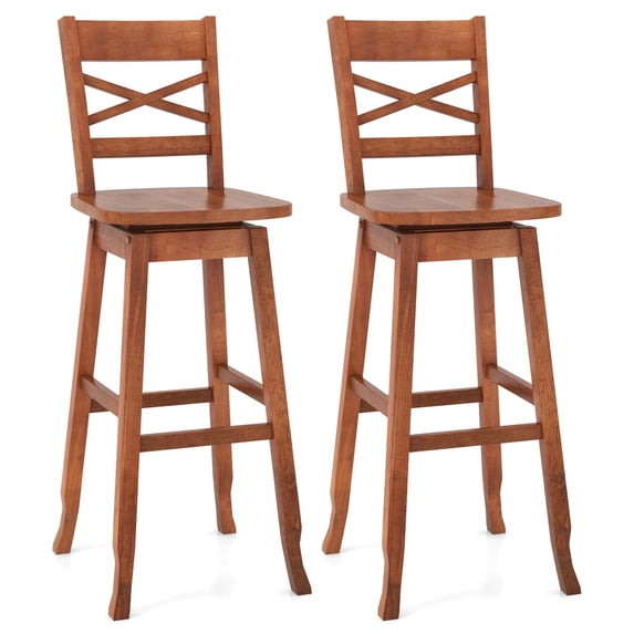 Costway 2 PCS 30" Bar Height Stool Rubber Wood Swivel Bar Stool with Inclined Backrest Walnut