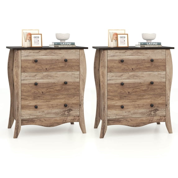 Costway 2 PCS 30" Farmhouse Chest of Drawers with 3 Folding Fabric Drawers Anti-tipping Kit Brown