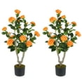 thumbnail image 1 of Costway 2 PCS 36" Artificial Camellia Tree Fake Potted Tree Greenery Floral Plant Modern Orange, 1 of 9