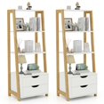 thumbnail image 1 of Costway 2 PCS 4 Tier Bookshelf Ladder Rack Modern Wood Storage Display Shelving with Drawers White&Natural, 1 of 9