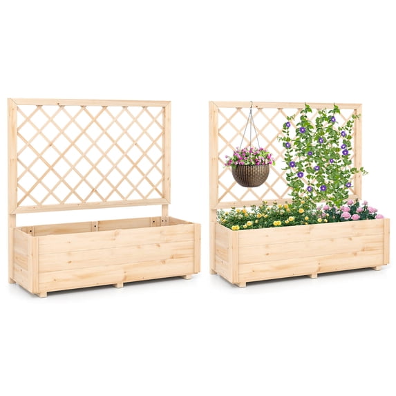 Costway 2 PCS 40" Wooden Raised Garden Bed with Lattice Trellis for Climbing Vine Flower