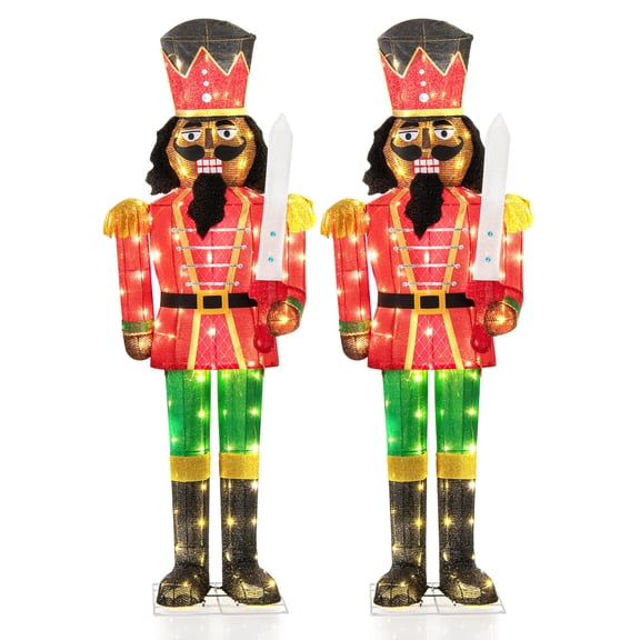 Costway 2 PCS 5 FT Lighted Christmas Nutcracker with Glitter Sword, 100 Lights for Outdoor