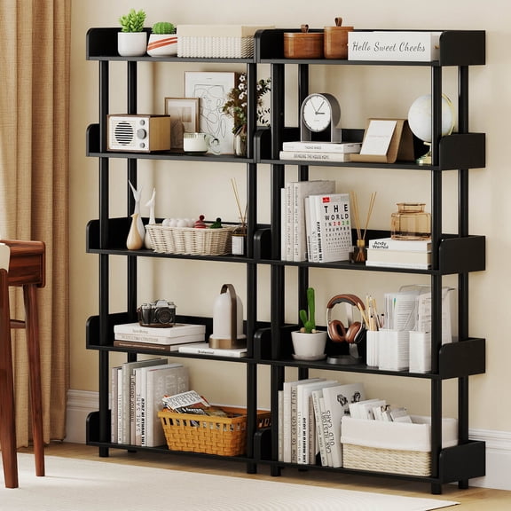 Costway 2 PCS 5-Tier Bookshelf Open Bookcase with Anti-Tipping Kit Storage Unit for Bedroom Black