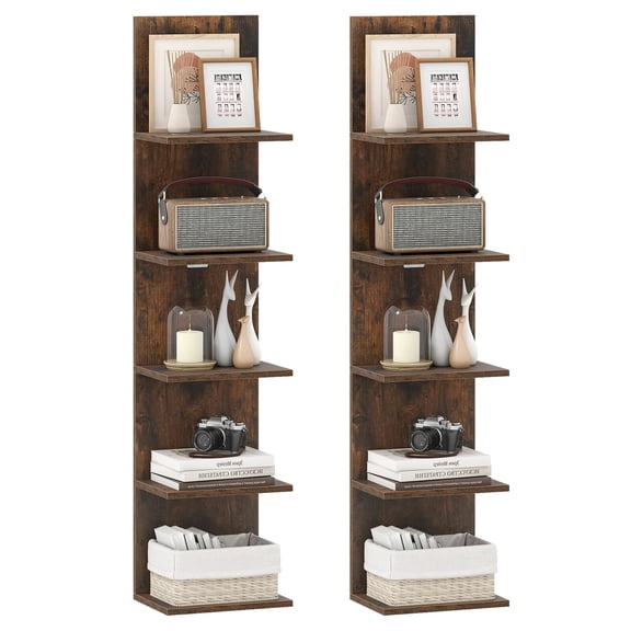 Costway 2 PCS 5-Tier Wall Shelves Vertical Floating Storage Shelf Unit Wall-Mounted Organizer Rustic Brown