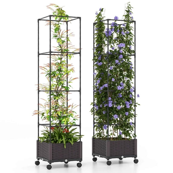Costway 2 PCS 67" Planter Raised Garden Bed with Planter Box &Trellis Adjustable Height