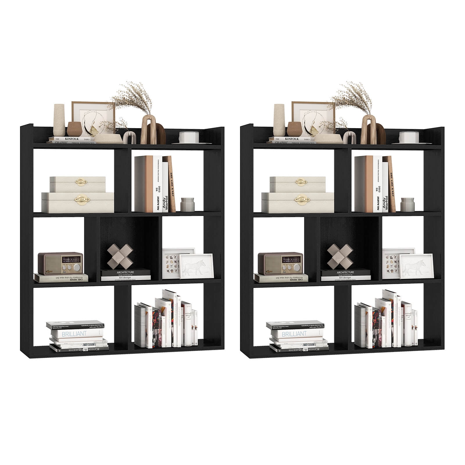 Costway 2 PCS 7-cube Bookcase Open Storage Shelf with Anti-tipping Kits for Living Room Black