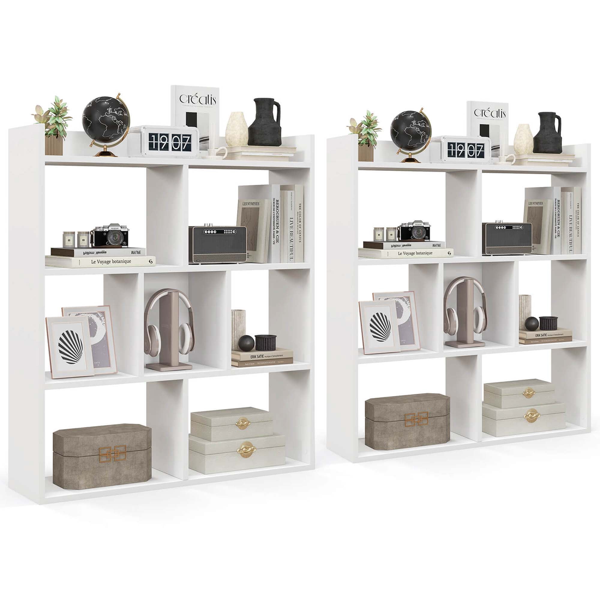 Costway 2 PCS 7-cube Bookcase Open Storage Shelf with Anti-tipping Kits for Living Room White