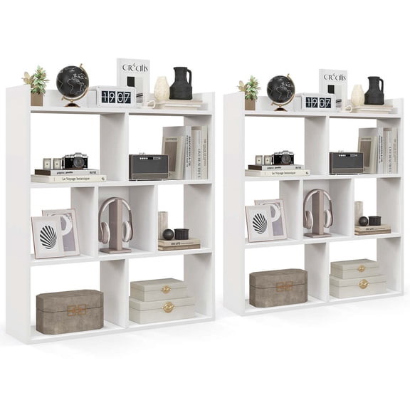 Costway 2 PCS 7-cube Bookcase Open Storage Shelf with Anti-tipping Kits for Living Room White
