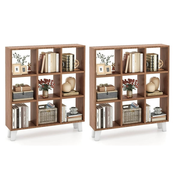 Costway 2 PCS 9-Cube Bookcase with 6 Removable Shelves Raised Support Feet for Living Room Brown