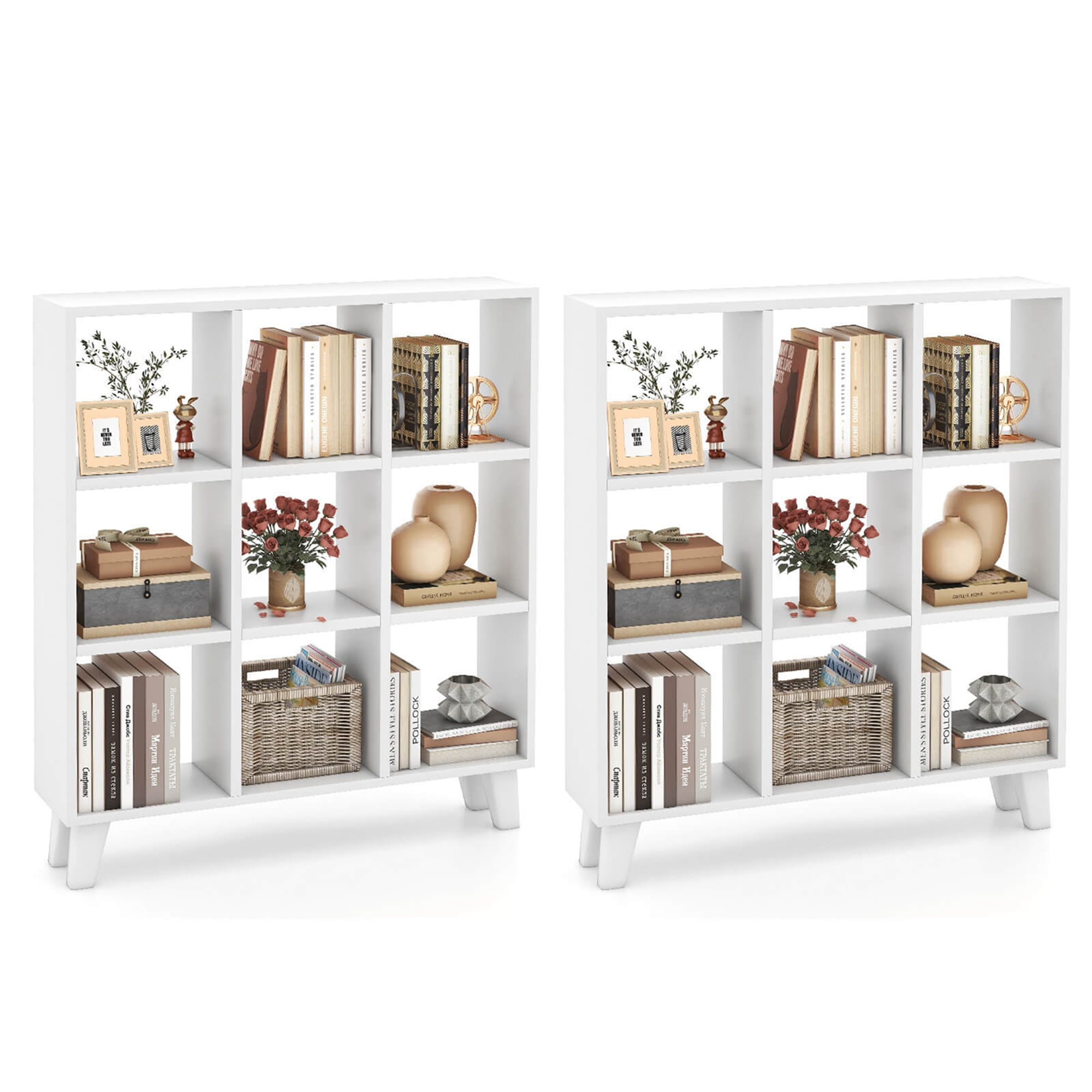 Costway 2 PCS 9-Cube Bookcase with 6 Removable Shelves Raised Support Feet for Living Room White