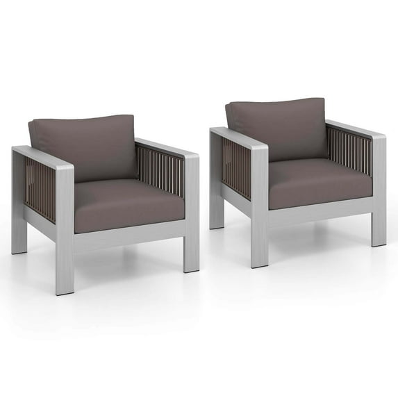 Costway 2 PCS Aluminum Single Sofa Outdoor Furniture Set with Thick Back & Seat Cushions Grey