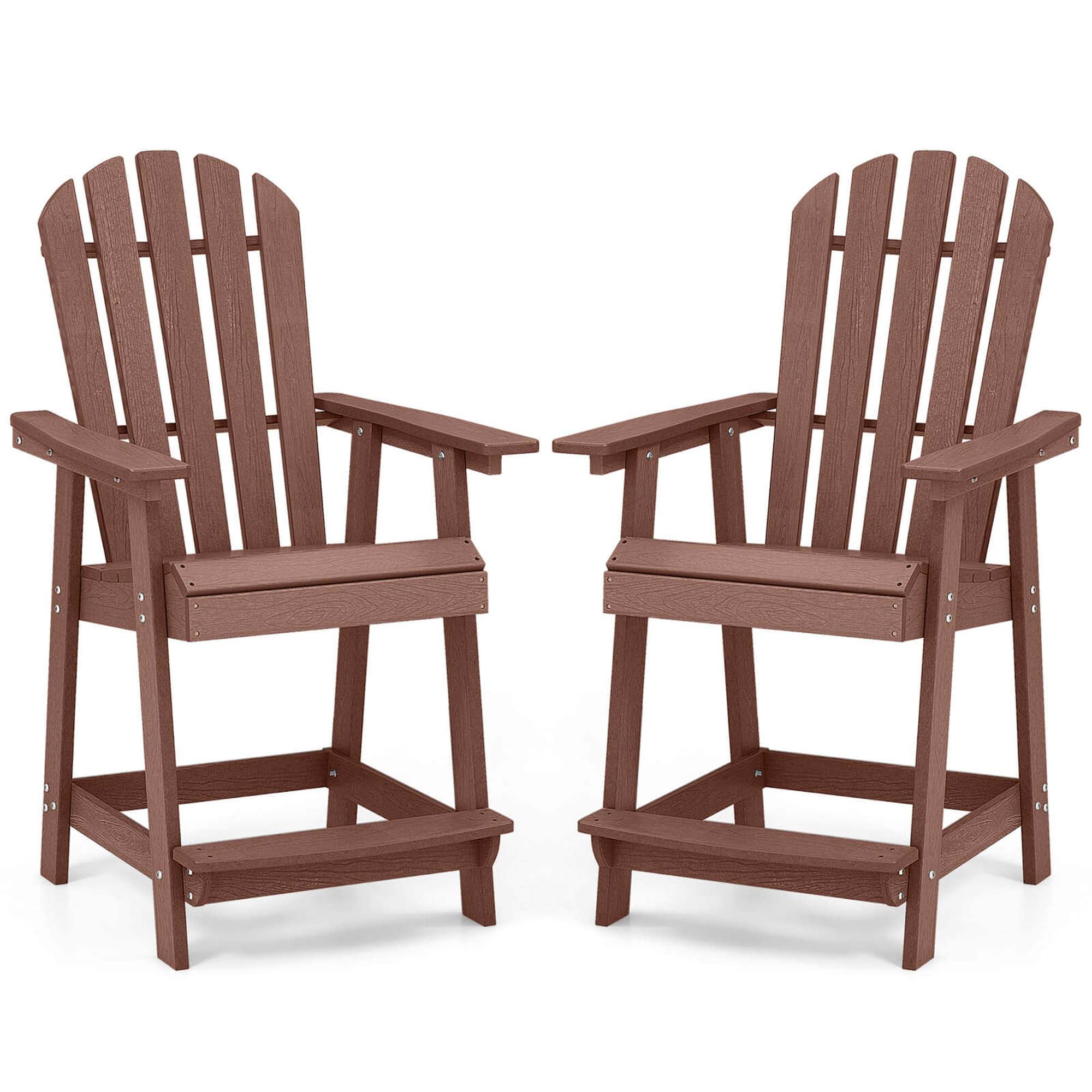 Brown HDPE Tall Bar Stools with Armrests and Footrests, Set of 2