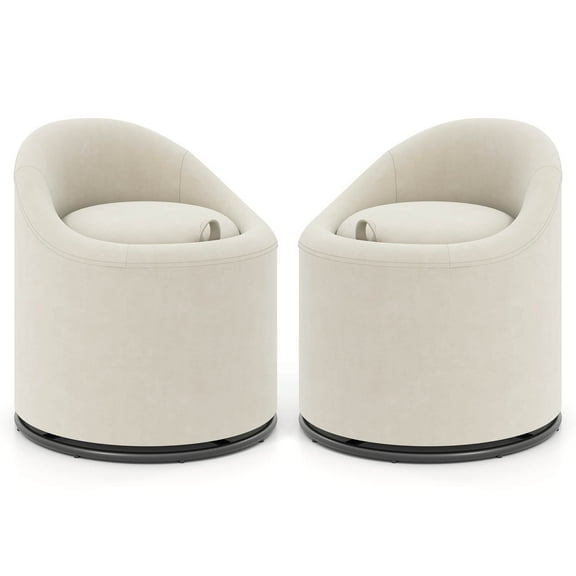 Costway 2 PCS Barrel Chair with Storage 360° Swivel Upholstered Vanity Chair & Backrest Beige