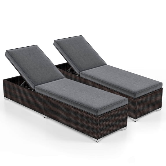 Costway 2 PCS Chaise Lounge with 4-level Backrest Heavy-Duty Metal Frame Seat Cushion Grey