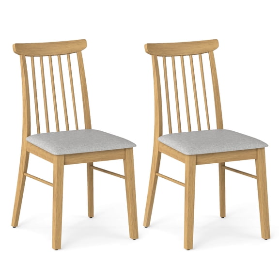 Costway 2 PCS Dining Chairs with Rubber Wood Frame Padded Seat Spindle Back for Restaurant Gray + Natural