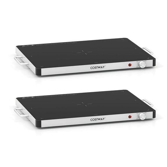 Costway 2 PCS Electric Warming Tray Tempered Glass Food Warmer with Adjustable Temperature