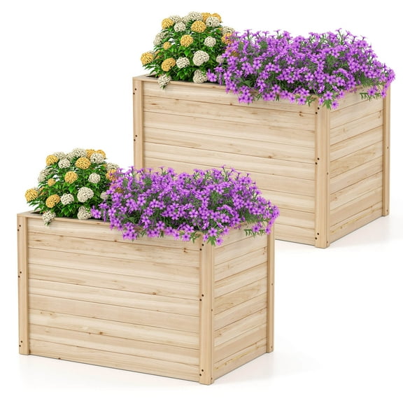 Costway 2 PCS Elevated Planter Box with Open-Ended Base for Deep-Rooted Vegetable