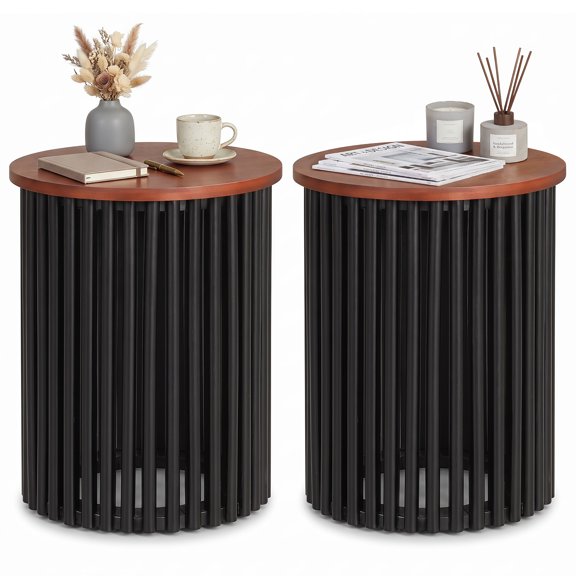 Costway 2 PCS End Tables Minimalist Low Profile Center Table, Elegant Wooden Tea Table for Home