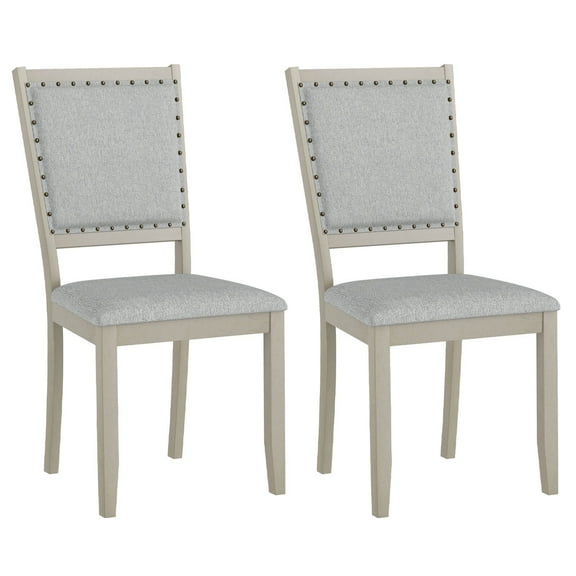 Costway 2 PCS Farmhouse Dining Chair Fabric Upholstered Kitchen Chairs for Dining Room