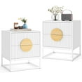 thumbnail image 1 of Costway 2 PCS Fluted Nightstand with 2 Drawers with Pine Wood Handles & Metal Frame White, 1 of 10