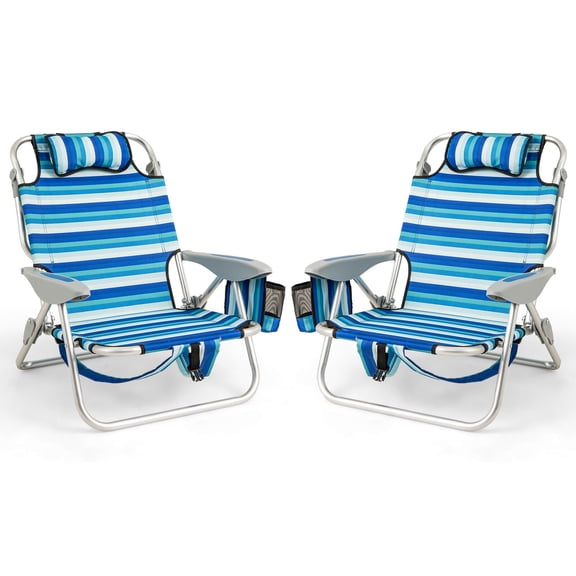 Costway 2 PCS Folding Beach Chair for Adults Lightweight Aluminum Lounge Chair for Picnic
