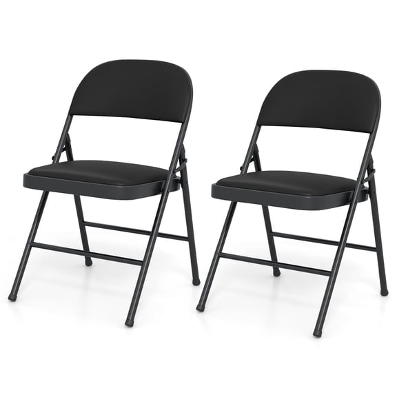 Costway 2 PCS Folding Chairs with Metal Frame PVC Leather Stackable Chairs for Indoor