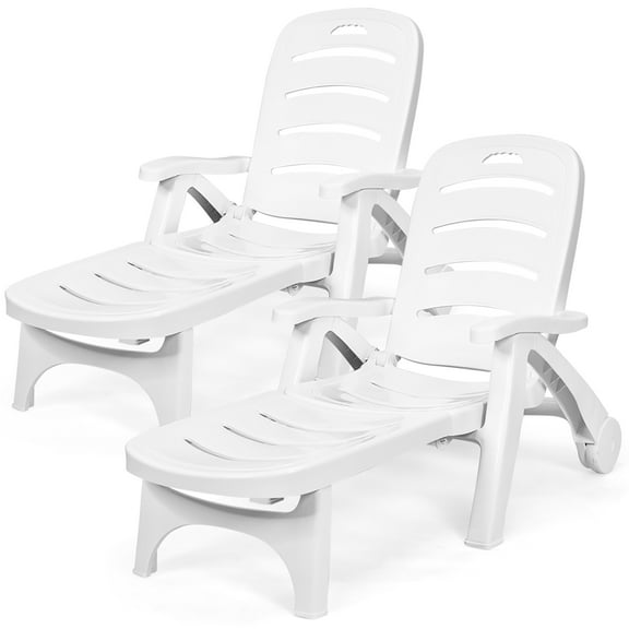 Costway 2 PCS Folding Chaise Lounge Chair 5-Position Adjustable Recliner White