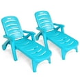 thumbnail image 1 of Costway 2 PCS Folding Chaise Lounge Chair 5-Position Adjustable Turquoise, 1 of 12