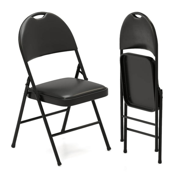 Costway 2 PCS Folding Padded Party Chairs with Metal Frame PVC Leather Stackable Chairs