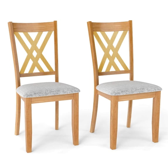 Costway 2 PCS Linen Fabric Upholstered Kitchen Armless Chairs with Rubber Wood Frame Natural