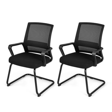 Costway 2 PCS Office Guest Chair with Lumbar Support, Breathable Mesh Back without Wheels Black
