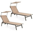 thumbnail image 1 of Costway 2 PCS Outdoor Chaise Lounge Chair with Sunshade 6-Level Adjustable Recliner Brown, 1 of 9