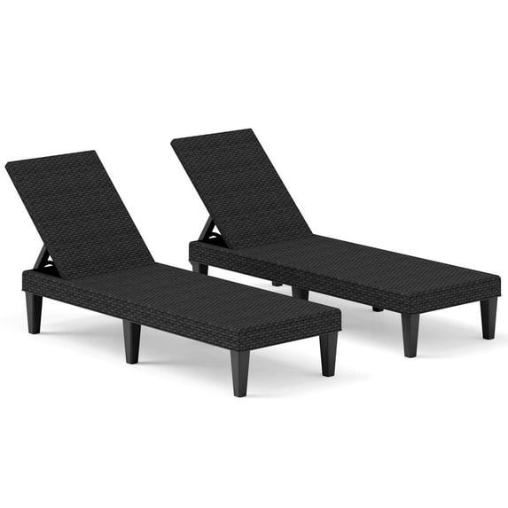 Costway 2 PCS Outdoor Chaise Lounger Chair 3-Position Reclining Chair with Waterproof Rattan Black